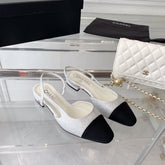 Double CC Rhinestone Slingback Sheepskin White Black